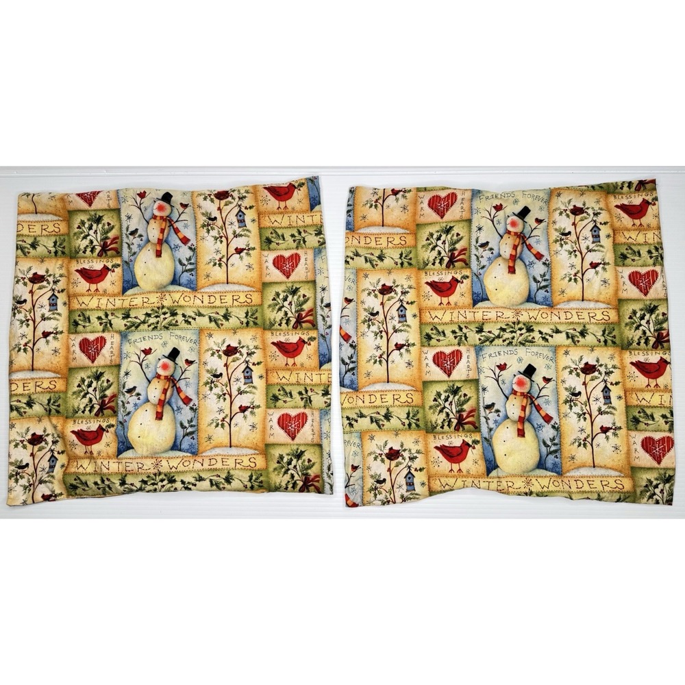 Set of 2 Winter Wonders Snowman Cardinal Christmas Pillow Covers 16x16